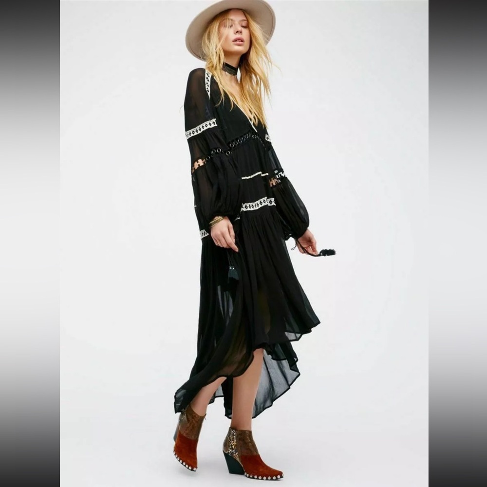 Free People Black Dark Horse Southwestern Maxi Dress -XS-$298 MSRP